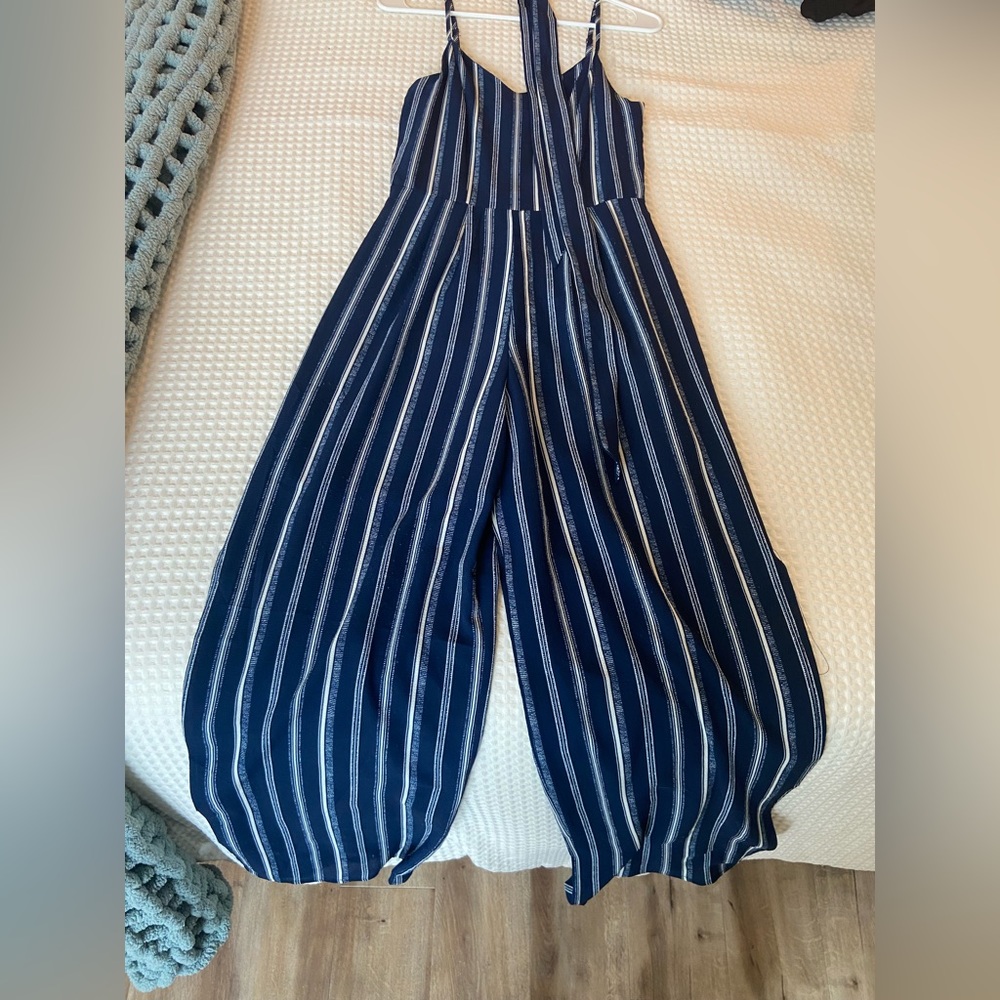 Striped blue and white jumpsuit